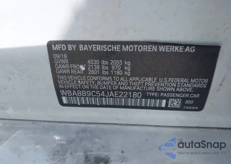 2018 BMW 330I из США, поврежденный, VIN WBA8B9C54JAE22180